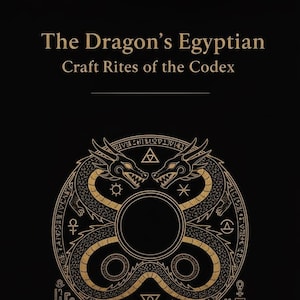 May include: A black background with gold text and a circular dragon design. The text reads "The Dragon's Egyptian Craft Rites of the Codex". The dragon design features two dragons facing each other, with symbols and text around the circle.