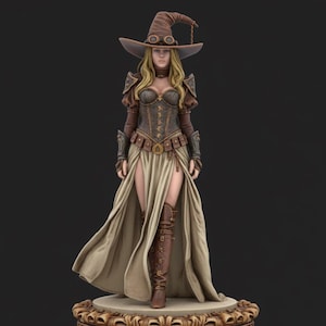 Steampunk Witch Statue STL File | 3D Printable Magical Engineer Sculpture | Gothic Fantasy Sorceress Model | Industrial Art Figurines