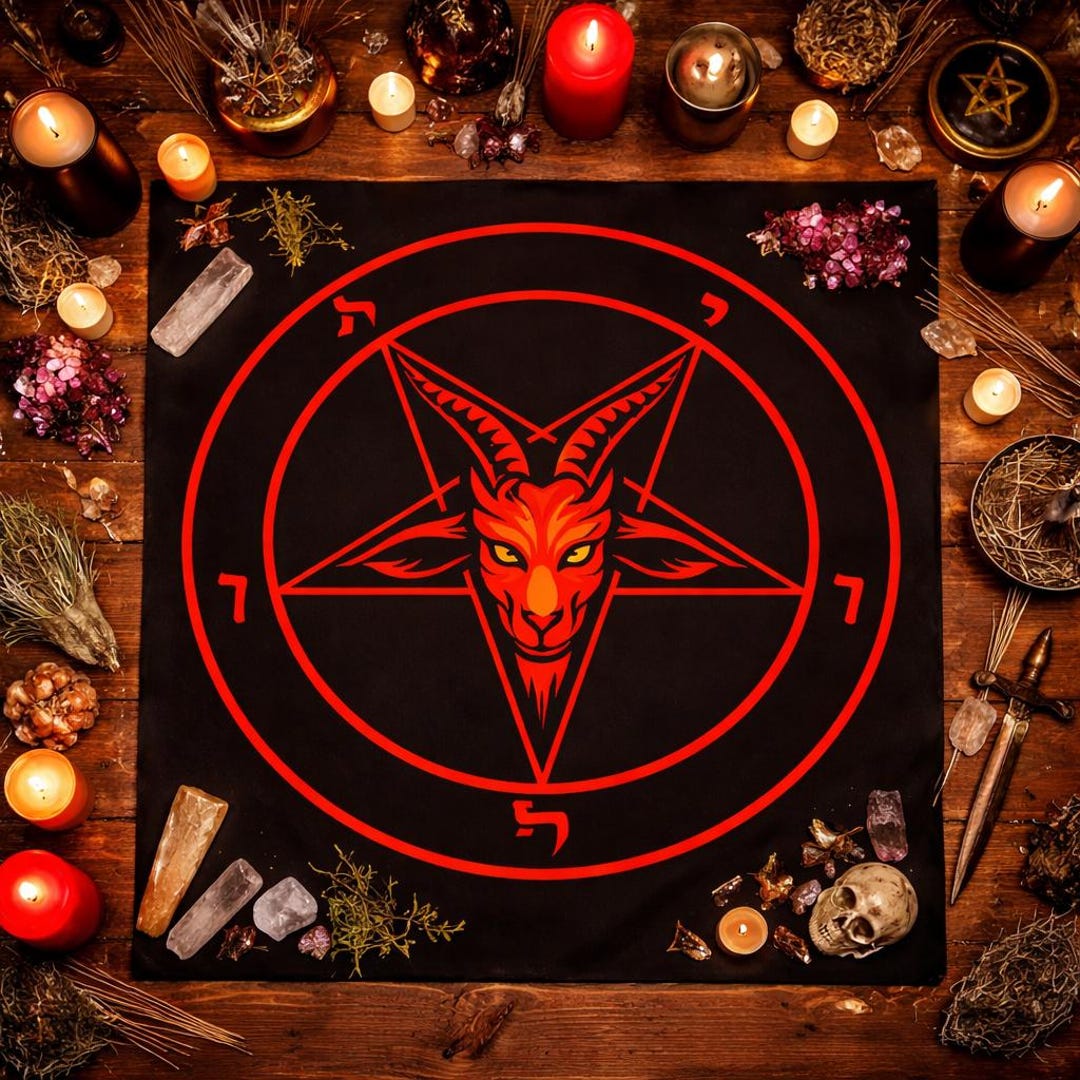Sataniv Ritual Table Baphomet Pentagram Tarot Cloth | Satanic Altar Cloth | Occult Ritual ...