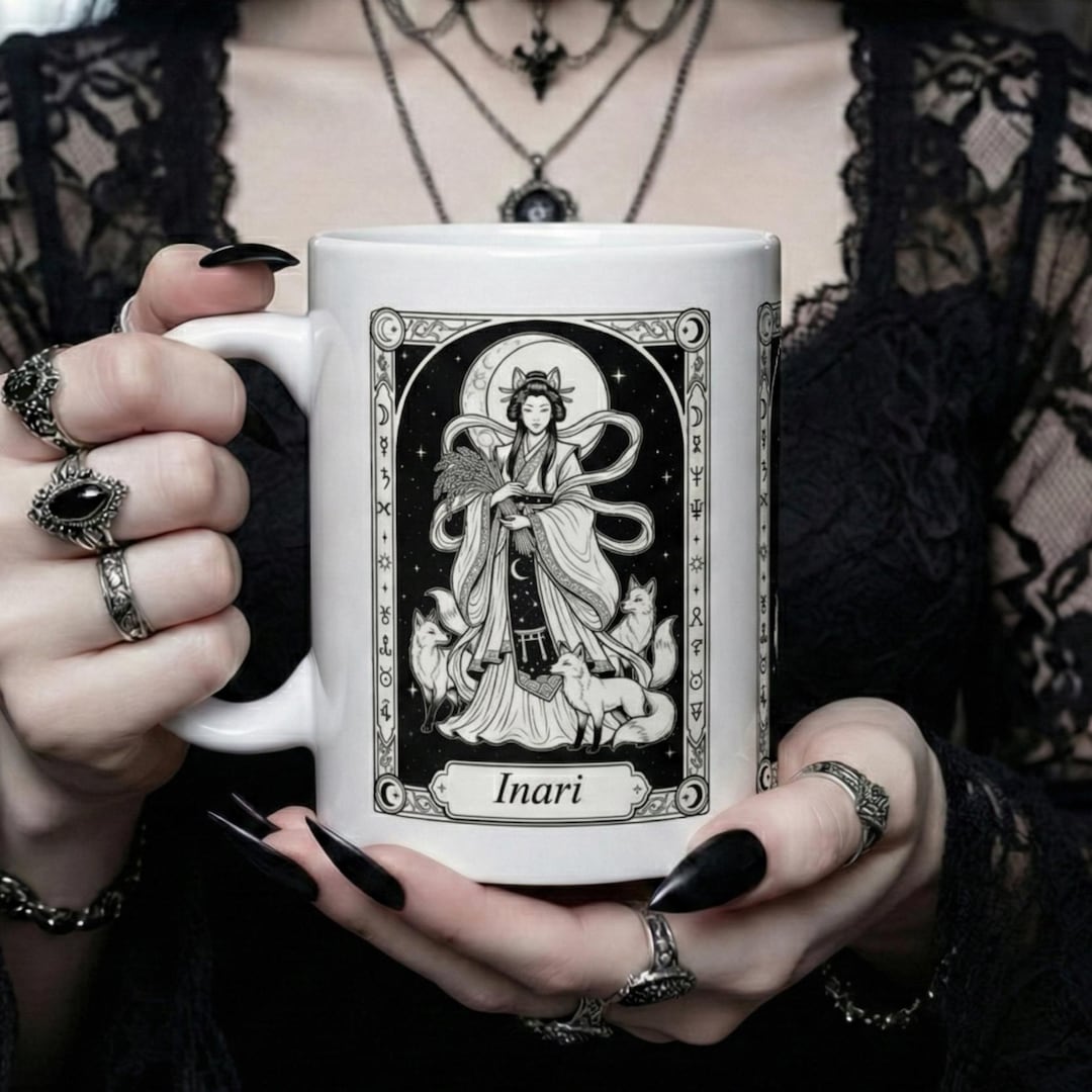 Inari Tarot Card Mug, Japanese Rice Goddess Cup, Kitsune Fox Art ...