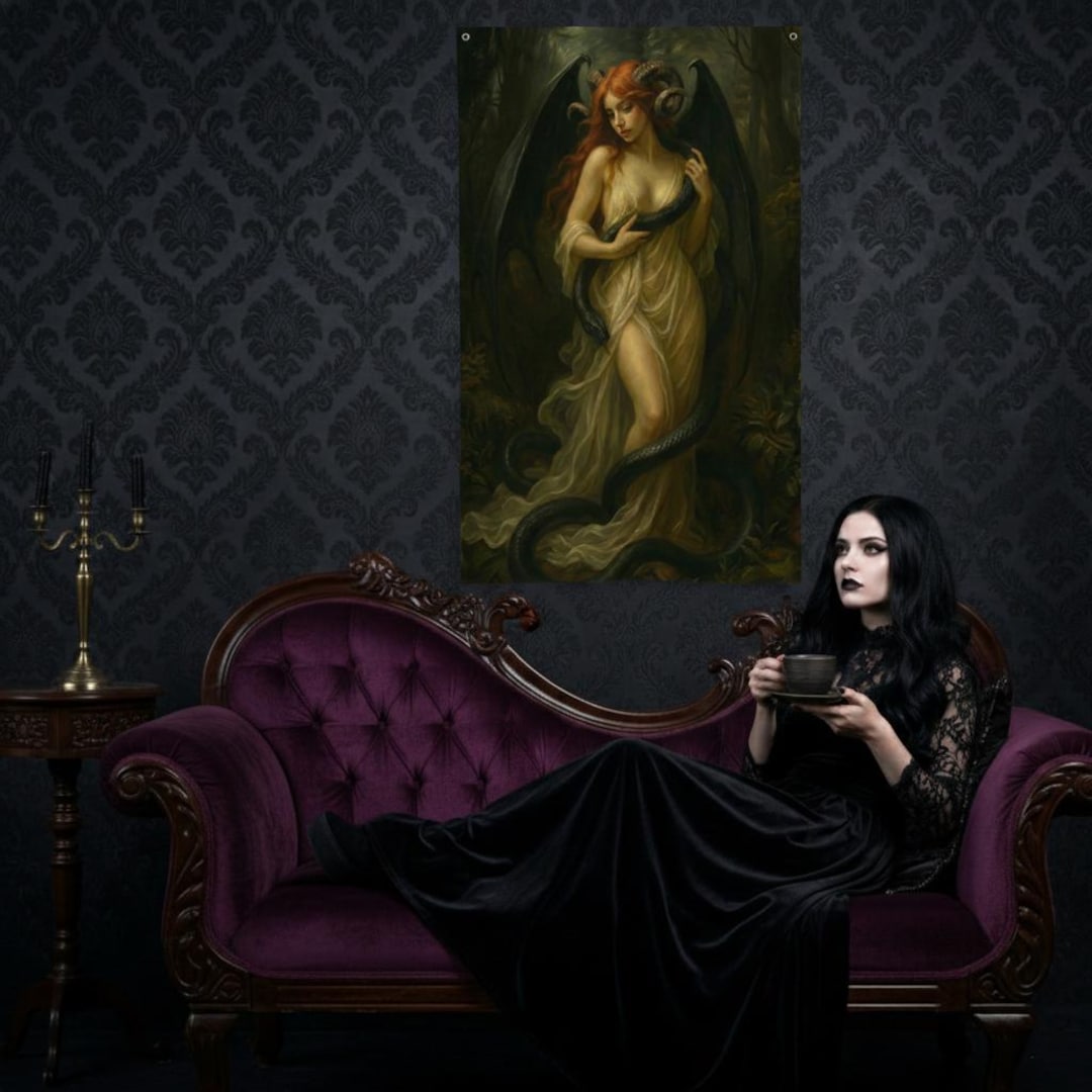 Lilith Color Lilith Dark Goddess Tapestry Occult Mythology Wall Art Pictorial Fabric ...