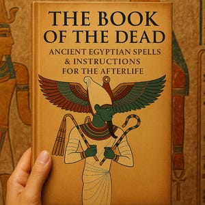 Pu&ograve; includere: Un libro con copertina rigida intitolato "THE BOOK OF THE DEAD" con il sottotitolo "ANCIENT EGYPTIAN SPELLS & INSTRUCTIONS FOR THE AFTERLIFE". La copertina presenta un'illustrazione di una divinit&agrave; egizia con ali e un bastone, nei toni del verde, marrone e oro.