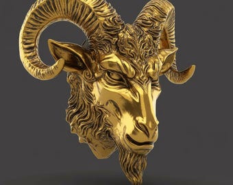 Curved Horn Goat Wall Decor STL | Baphomet Style 3D Model | Gothic Occult Wall Sculpture for 3D Printing digital STL FILE