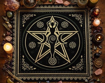 Triple Moon Goddess Tarot Cloth | Pentacle Altar Cloth | Wiccan Witch Table Cover | Pagan Ritual Wall Tapestry | Sacred Feminine Decor
