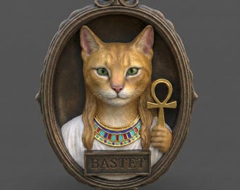 Bastet Wall Decor STL File | Egyptian Cat Goddess 3D Relief | Mythology Printable Sculpture digital STL FILE