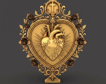 Decoración de pared gótica con forma de corazón anatómico (archivo STL) | Modelo 3D de arte oscuro | Escultura anatómica macabra para impresión 3D (archivo digital STL)