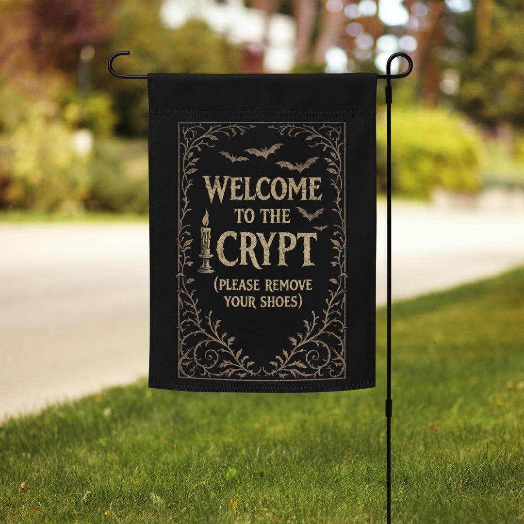 Welcome to the Crypt Garden Flag, Gothic Halloween Wall Art Banner ...