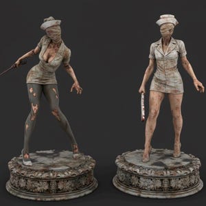 Silent Hill Nurse Statues STL File | 3D Printable Horror Sculpture Set | Creepy Monster Figures | Survival Horror Art Models