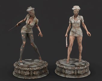 Silent Hill Nurse Statues STL File | 3D Printable Horror Sculpture Set | Creepy Monster Figures | Survival Horror Art Models