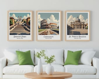 Rome Print Set | Colosseum, Vatican, Spanish Steps Posters | Italy Travel Poster
