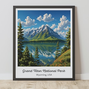 Grand Teton Nationalpark Reiseplakat, Wyoming Digitaler Druck Nationalpark Wandkunst, digitaler Download