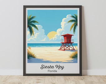 Siesta Key Print, Florida Vacation Wall Art, Beach Travel Poster