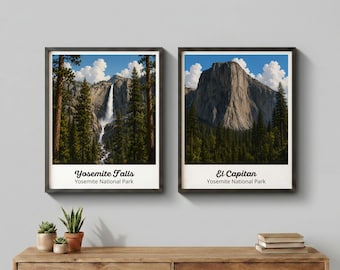 Yosemite National Park Print Set, El Capitan & Yosemite Falls Poster, Scenic Wall Art