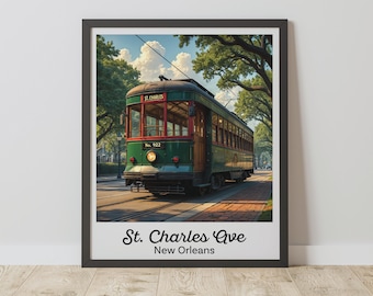New Orleans Streetcar Print, St. Charles Avenue Wall Art