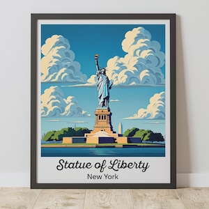 Statue of Liberty Print, New York Wall Art, Vintage NYC Travel Poster, Digital Download