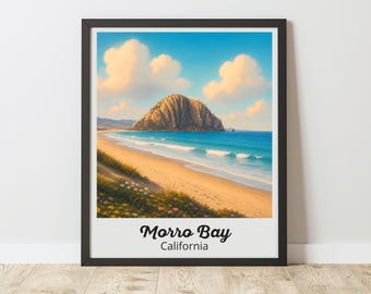 Morro Bay Print, Morro Rock Wall Art, California Coast Poster, Beach Decor