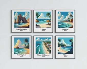 Mexico Print Set | Tulum, Cancun, Cabo, Playa del Carmen, Cozumel, Isla Mujeres Posters