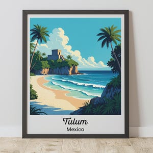 Tulum Print, Mexico Wall Art, Vintage Beach Travel Poster, Digital Download