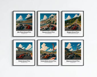 Formula 1 Print Set | Monaco, Silverstone, Suzuka, COTA, Interlagos, Spa | F1 Wall Art