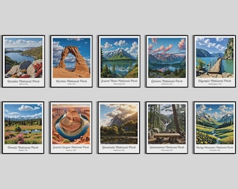 National Park Poster Set of 10 | Yellowstone, Yosemite, Grand Canyon & More Wall Art