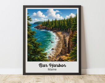 Bar Harbor Print, Acadia National Park Wall Art, Maine Coast Poster, New England Decor