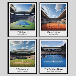Tennis Grand Slam Print Set, Wimbledon, French Open, US Open, Australian Open Wall Art, Vintage Poster, Digital Download Gift