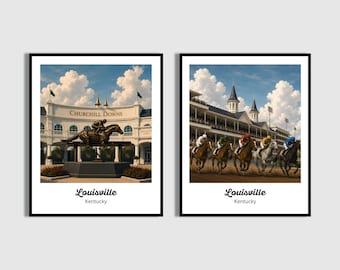 Churchill Downs Print Set, Kentucky Derby Wall Art, Twin Spires Poster, Horse Racing Decor