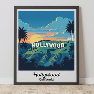 Hollywood Sign Print, Los Angeles Wall Art, Vintage California Travel Poster, Digital Download