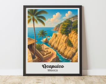 Acapulco Print, La Quebrada Wall Art, Mexico Travel Poster, Pacific Coast Decor