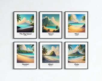 Hawaii Print Set of 6, Vintage Hawaiian Islands Wall Art (Digital Download)
