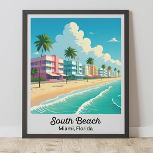 Impression de South Beach, art mural Miami, affiche de voyage vintage Ocean Drive, téléchargement numérique
