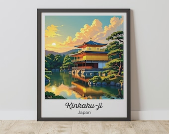 Kinkakuji Golden Pavilion Print, Kyoto Japan Wall Art, Buddhist Temple Poster