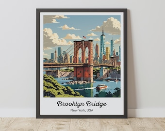 Brooklyn Bridge Print, New York City Wall Art, NYC Travel Poster