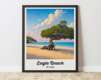 Aruba Print, Eagle Beach Wall Art, Divi Divi Trees Poster, Caribbean Decor