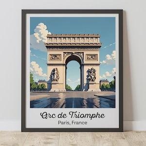 Arc de Triomphe Print, Paris Wall Art, Vintage French Landmark Poster, Digital Download Gift for Architecture Lovers