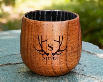 Verre bourbon personnalisé en bois carbonisé, cadeaux personnalisés pour homme, verre à whisky en bois, cadeau fête des pères de 10 oz pour homme d'honneur