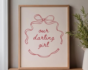 Stampa artistica da parete "Our Darling Girl" / Regalo per bambina, decorazione per la cameretta con fiocco rosa, stampa artistica per la cameretta della bambina, stampa per la cameretta "Coquette"