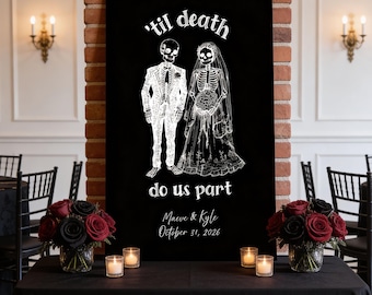 Cartello per matrimonio "Finché morte non ci separi" / Decorazioni per matrimonio gotico / Poster per matrimonio di Halloween / Sposi scheletrici / Stampabile 20x30