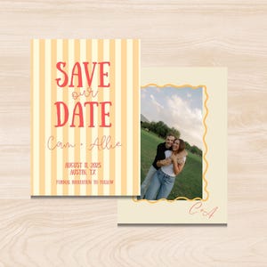 Grillige Save The Date-sjabloon, golvende rand huwelijksuitnodiging, handgeschreven uitnodiging, aangepaste Save The Date, geïllustreerde uitnodiging