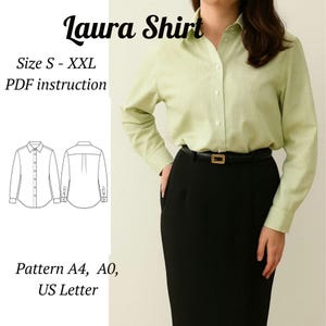 Patrón de costura de camisa Laura en PDF / Blusa clásica abotonada / Tallas S-XXL / Imprescindible para tu armario cápsula