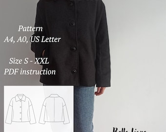 Minimalist Wool Coat PDF Sewing Pattern | Oversized Short Coat | Sizes S–XXL | Belle Ligne