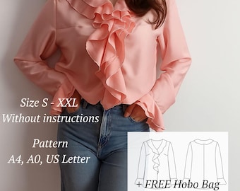 Ruffled Blouse Sewing | Women Pattern | Size S-XXL | DIY Blouse with  Ruffles | Instant Digital Download