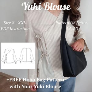 Wrap Blouse Sewing Pattern PDF | Tie Closure Top | Japanese Style | Free Pattern