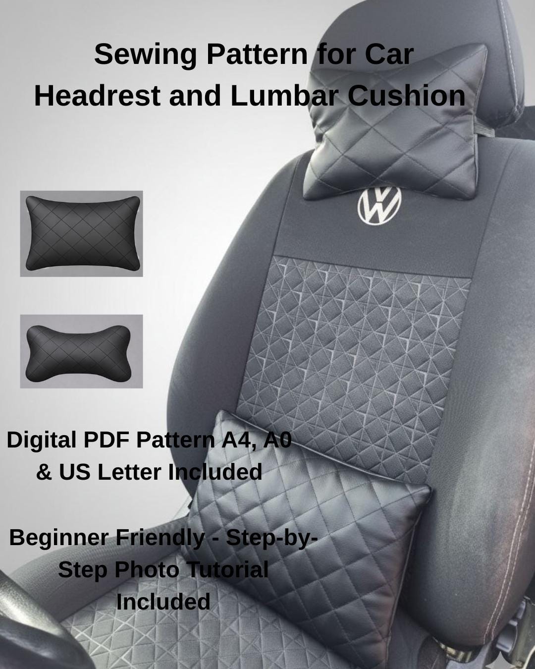 Car Neck Pillow Sewing Pattern | Quilted Headrest Lumbar Cushion ...