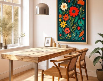 Bunte Blumen Wand Kunst zum ausdrucken - Botanischer Digitaler Download in 4 Größen - Lebendiges Blumen Poster für die Natur inspirierte Wohnkultur