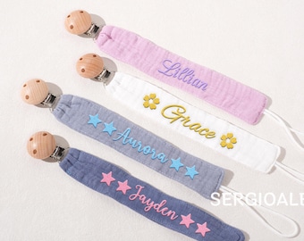 Custom Boho Pacifier Clip – Personalized Embroidered Name Holder, Perfect Monogrammed Baby Shower Gift
