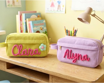 Personalized Corduroy Pencil Case, Custom Name Pencil Pouch, Kids School Pencil Bag, Back to School Gift, Monogram Kids Pencil Case