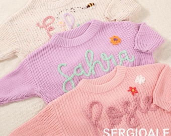 Personalized Baby Name Sweater, Custom Embroidered Newborn Sweater, Chunky Knit Toddler Jumper, Baby Shower Gift, Coming Home Outfit