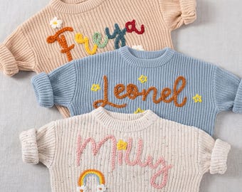 Personalized Baby Girl Boy Sweater with Name, Custom Knit Toddler Jumper, First Time Mom Gift, Monogram Baby Gift