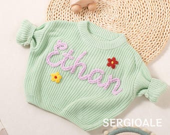 Custom Embroidered Baby Name Sweater – Personalized Knit Jumper – Perfect Baby Gift – Baby Shower Outfit for Boys and Girls